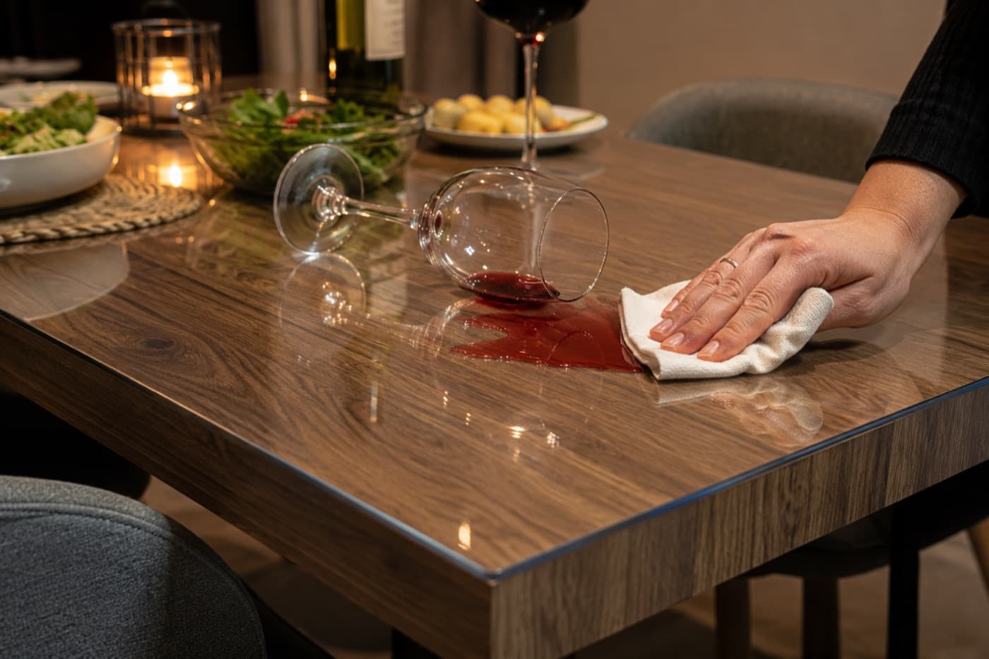 Eine Matte aus weichem Glas wird mit einem weichen Tuch abgewischt