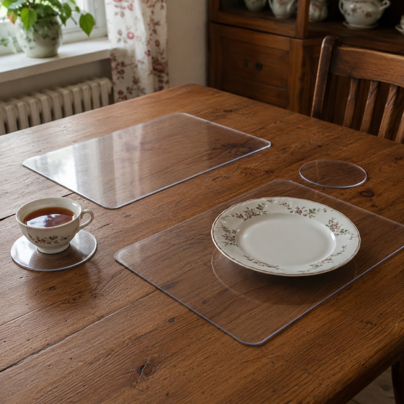 Transparente Schutzmatte 30×40 cm aus weichem Glas Glanz auf der Tischplatte